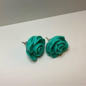 Teal Single Rose Stud Earrings